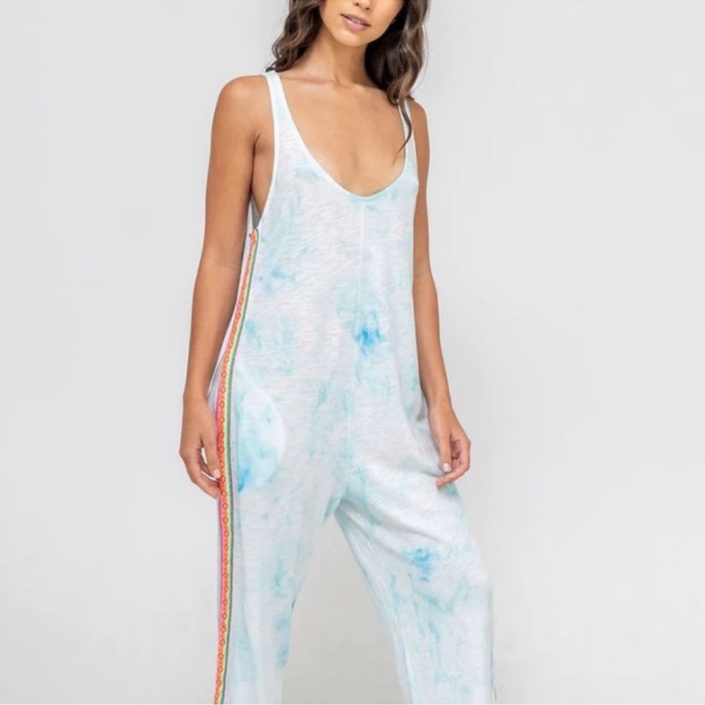 Pitusa Blue Tie-Dye Cropped Jumpsuit Colorful Stripes Size X-Petite
